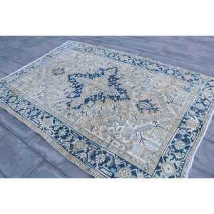 Alfombra Turca Vintage, Alfombra de Lana Azul Camuflaje de 5.7x8.7 pies - Product Image 2