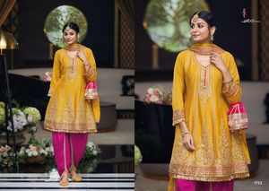 Festival spécial porter les derniers vêtements de conception à feuilles persistantes meilleur Chinon lourd Salwar Kameez avec broderie travail exportateur mondial - Product Image 4