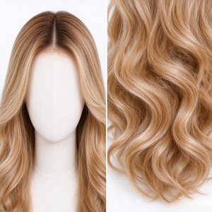 Perruque 100% cheveux humains, longue, blonde dorée, bouclée en queue de poisson, pour femmes, aspect naturel - Product Image 5