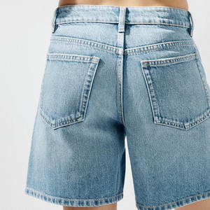 Fabricant de jeans Jeans d'été personnalisés pour femmes Jeans en jean jambes droites décontractées taille haute lavées couleur unie Shorts en jean amples pour femmes - Product Image 4