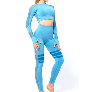 2024 recyclé à manches longues sport soutien-gorge athlétique femmes Fitness Gym entraînement 2 pièces soutien-gorge et Leggings Yoga ensemble à vendre en vrac - Product Image 1