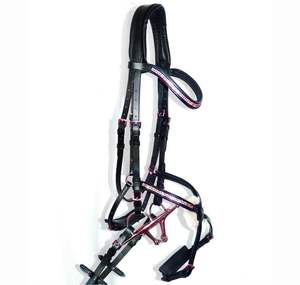 German Comfort Padded Poll Mexican Ring Grackle Figure 8 Museband Bridle TAN Made Leather PVC Racing Riding Western Horse Bridle - Product Image 3