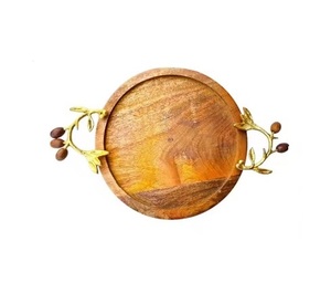 Handcrafted Eco-Friendly Mango Wood Modern Luxury Serving Platter with Brass Handles Christmas Deco Design <b>Nested</b> Serving Tray - Product Image 1