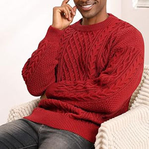 Vente en gros de pulls d'affaires en tricot de couleur unie à col ras du cou pour hommes, qualité supérieure, chandails pour hommes en tricot à motif unique OEM - Product Image 3