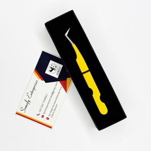 Professional Yellow Fiber Tip Eyelash Extension Tweezers Set Stainless Steel Sustainable with <b>Silver</b> Tip Durable High Quality - Product Image 5