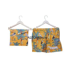 Conjunto de Pijama Corto Floral Indio Romántico, Hecho a Mano, 100% Algodón Puro, Mangas Cortas Suaves, Estampado Floral, Ropa de Dormir Perfecta - Product Image 3