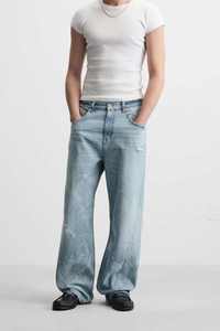 Jeans amples délavés de style urbain pour hommes, coupe large, rétro, bleu clair, denim droit, pantalon baggy, jeans baggy pour hommes - Product Image 6