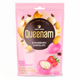 OEM/ODM Vietnam Chocolat Drageé Premium Solide HALAL Fraise enrobé d'amandes et de noix de macadamia Snacks 150G Emballage personnalisé - Product Image 1