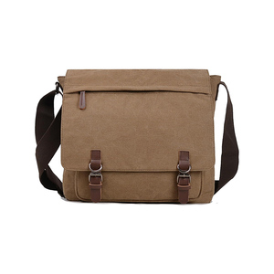 Sac messager vintage XL en toile cirée et cuir véritable pour homme, fermeture éclair, bandoulière réglable, doublure en polyester portable, voyage - Product Image 2