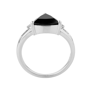 Anillo Solitario Shah Gems de Plata de Ley 925 para Mujer con Espinela Negra Natural y Topacio Blanco en Forma Geométrica para Compromiso - Product Image 6
