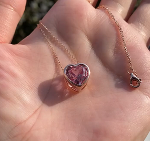 Collier pendentif en cristal rose en forme de cœur de 2,0 carats, serti de pierres, chaîne en or jaune 14 carats, bijoux de mode personnalisés, cadeau d'anniversaire pour elle - Product Image 5