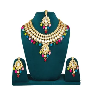 Multicolor Kundan 24K Gold Plated <b>Necklace</b> <b>Set</b> Fine Bridal and <b>Wedding</b> Jewelry for Women and Girls - Product Image 1