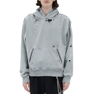 Meilleure vente fabricant personnalisé hommes broderie poids lourd en détresse Patch acide lavage pull sweats à capuche surdimensionné - Product Image 5