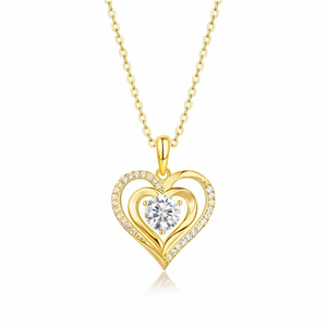 Collier pendentif double cœur en argent sterling 925 plaqué or pur 10 carats avec diamant de laboratoire rond, collier cœur de la Saint-Valentin - Product Image 6