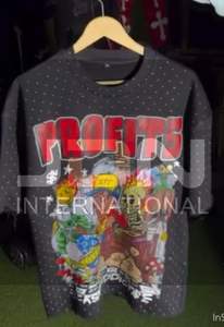 Fábrica personalizada 100% algodón 280gsm francés Terry negro Camiseta de manga de gran tamaño hombres diamantes de imitación camisas gráficas - Product Image 6