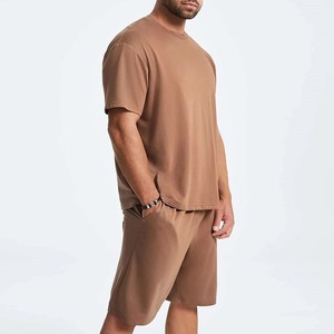 Ensembles de t-shirts courts en éponge française 100% coton pour hommes, décontractés et respirants, ensemble t-shirt et short à manches courtes, vente en gros - Product Image 2