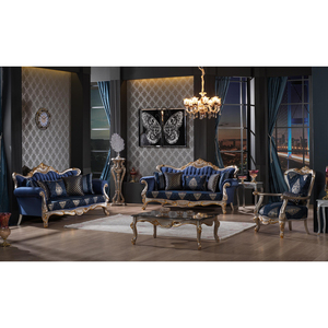 Muebles de estilo moderno Americano, mueble seccional antiguo de cuero azul vintage para sala de estar, sofá real - Product Image 1