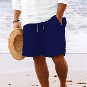 Short de plage d'été léger en coton et lin pour hommes respirant solide décontracté Fitness Streetwear Style hawaïen respirant - Product Image 3