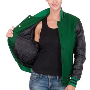 Vestes Letterman Vertes Personnalisées pour Hommes Meilleure Qualité Toile Tissu Col Montant Logos Personnalisables pour Collège Baseball - Product Image 5