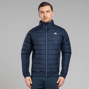 Chaqueta acolchada con cuello levantado para hombre, diseño personalizado, azul, OEM, invierno, Otoño, cremallera, lona lisa, tarifa baja - Product Image 1