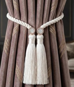 Attaches de rideaux à pompons, attaches de rideaux minimalistes modernes, attaches de rideaux en corde de coton de luxe - Product Image 4