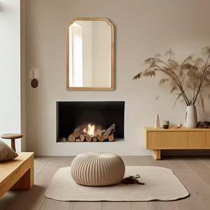 Espejo de pared rústico arqueado de esquina redonda con marco de madera de decoración de campo moderno - Product Image 6