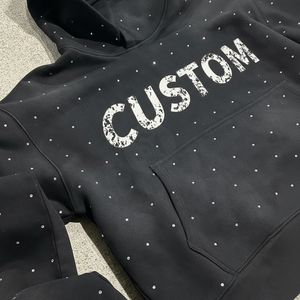 Sweat-shirts à capuche unisexes pour hommes, de haute qualité, 100% coton, 460g, poids lourd, avec strass, coupe ample, pour l'extérieur - Product Image 3