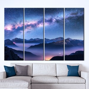Toile élégante « Au-dessus des nuages » : Art mural imprimé Cosmos pour la décoration intérieure, 4P : encadré - Product Image 1