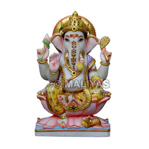 พระพิฆเนศหินอ่อนทำด้วยมือ | ทำด้วยมือรูปพระพิฆเนศหินอ่อนสีขาวสำหรับบ้านสำนักงานและวัด - Product Image 1