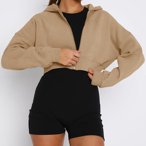 Sudadera con capucha activa y cremallera recortada para mujer con logotipo personalizado, Sudadera con capucha de manga larga, trajes deportivos de moda - Product Image 1