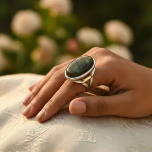 "Labradorite <b>Statement</b> <b>Ring</b> for Women-925 Silver Fine Jewelry" - Product Image 1