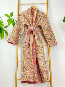 ชุดคลุมกิโมโนผ้าฝ้ายแท้แบบยูนิเซ็กซ์ ทรงยาว ผ้าควิลท์ ใส่ได้สองด้าน สำหรับฤดูใบไม้ร่วง มีเชือกผูก ระบายอากาศได้ดี ลายพิมพ์ สำหรับฤดูใบไม้ผลิและฤดูร้อน - Product Image 2