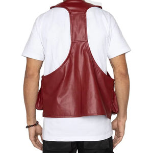 PromotionHigh Quality Custom Men's Fashion Vintage Motorcycle Leather Vest Loose High Street Turn - Product Image 4