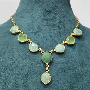 Collar único vintage de plata de ley 925 chapado en oro con piedras preciosas de corte mixto y cadena para bodas - Product Image 6