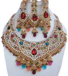 Indian Royal Copper Zircon Gold Plated Classic Bridal Jewelry Set Women Wedding & Party Traditional Elegance Regal Finish - Product Image 1