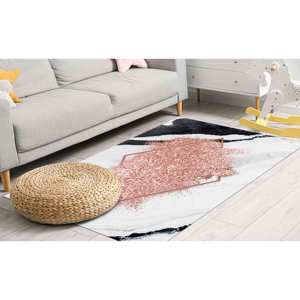 Alfombra Rosa con Efecto Mármol Brillante: Alfombra Decorativa Contemporánea, Alfombra Estampada, Alfombra Suave No Tejida - Product Image 3