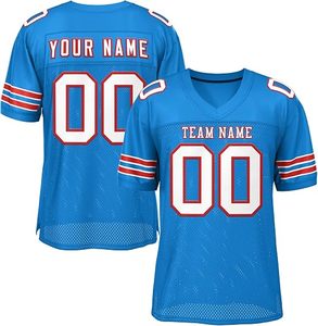 Maillot de football américain bleu clair personnalisé, uniforme d'équipe par sublimation, maillots de football respirants en maille bleu ciel OEM/ODM - Product Image 1