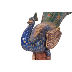 Paon traditionnel peint à la main sur bois, motif animal fait main - Product Image 3