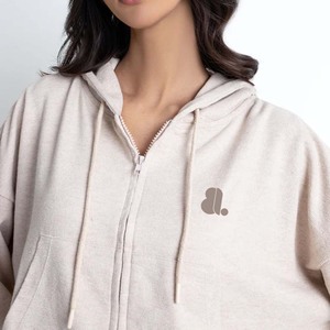 Nouveau hiver couleur unie 100% coton respirant Zip survêtement ensemble femmes debout avant lourd hiver sportif à capuche survêtement - Product Image 5