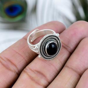 สาวแฟชั่นธรรมชาติสีดํานิลแข็ง 925 เงินสเตอร์ลิงอัญมณี Handmade แหวนเครื่องประดับเงินสเตอร์ลิง 925 แสตมป์แหวนเครื่องประดับ - Product Image 3