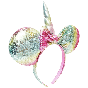 Orejas de Mickey y Minnie Mouse de Disney con diadema y lazo, accesorio para el cabello, licencia oficial H.E.R. Accesorios de Lentejuelas con Diseño de Unicornio - Product Image 4
