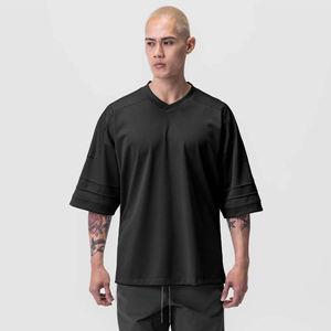 Camiseta Holgada Negra con Cuello en V para Hombre, Estilo Urbano, Manga Corta, Informal, Suave y Transpirable de Algodón - Product Image 1