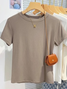 Camiseta de manga corta para mujer, ropa transpirable para mujer, Camisetas básicas ajustadas de verano, camisetas de algodón 2025, camisetas informales con cuello redondo para mujer - Product Image 6