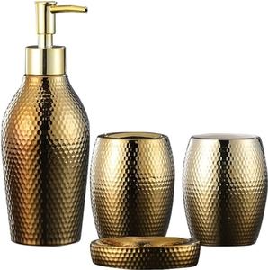 Juego de baño de metal marrón moderno con diseño tallado Accesorios saludables de 4 piezas Precios más baratos - Product Image 3