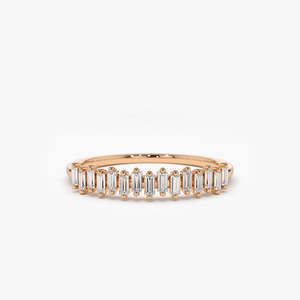 Bague empilable verticale en diamant de laboratoire taille baguette 0,24 carats total, couleur G, clarté VS, or massif 14K, produit personnalisé en usine pour femme - Product Image 1