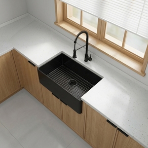 <span class=keywords><strong>Fregadero</strong></span> de cocina de cerámica de <span class=keywords><strong>30</strong></span> pulgadas, negro, de arcilla refractaria, estilo granja, con delantal frontal y un solo tazón, proveedor OEM - Product Image 1