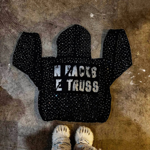 Sweat à capuche OEM personnalisé pour homme, coupe ample, avec grands strass brillants, impression sérigraphique, en coton peigné épais - Product Image 3