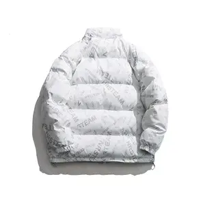 เสื้อแจ็กเก็ตขนเป็ดของผู้ชายแฟชั่นสตรีทแวร์พร้อมฮู้ดแวววาวตกแต่งโลโก้ขนาดใหญ่พิเศษสำหรับฤดูหนาว - Product Image 4