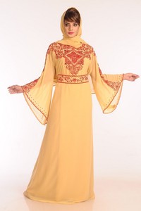 ผ้าจอร์เจียสีเบจปักลายเย็บแบบอิสลามคาฟตัน - Product Image 2