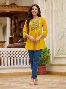 Elegance Dressing Beautiful Dress Excellent Quality Best Heavy Georgette Short <b>Tops</b> With Embroidery Work Manufacturer From India - Product Image 2